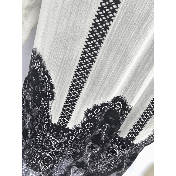 INC Size 16 Sheer On or Off Shoulder Lace Blouse ivory base black lace print - Picture 5 of 5